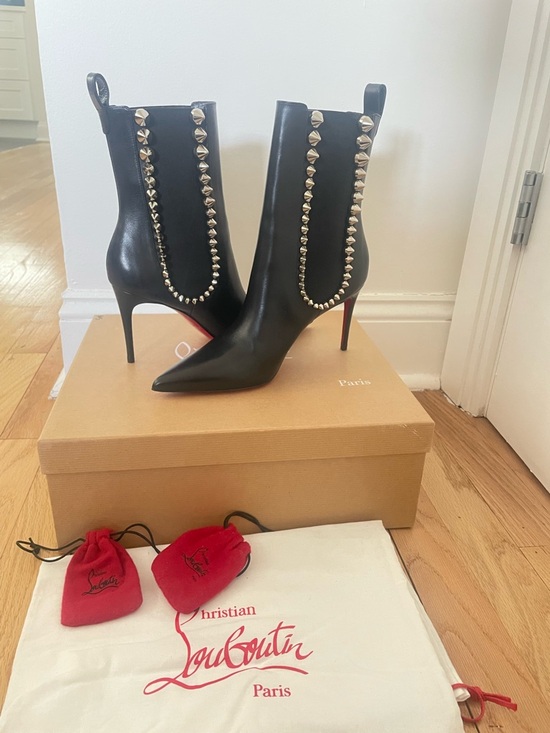 Christian Louboutin Shoes - Christian Louboutin SPIKITA BOOTY 85 Spiked Stud Leather Boots Heel Bootie